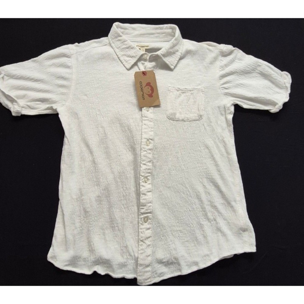 NWT Appaman boy's white button up shirt short sleeves cotton blend stretch sz 14